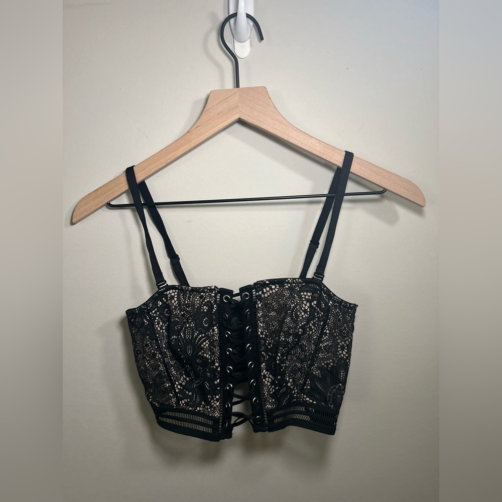 victorias secret black lace faux corset